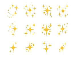 Yellow sparkles set, sparkling stars, shiny flashes of fireworks. Collection original stars vector