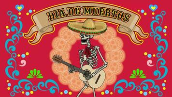 animated, mexican skeleton in sombrero with guitar video