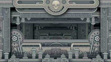 Cartoon skull, animation Mechanical Texture, dieselpunk video