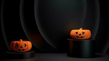 Podium Scene for product display with pumpkin bats spooky Halloween style empty space. Ai generated photo