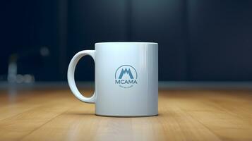 Mug of tea or coffee with company logo mockup photo