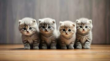 4 cute grey scottish fold kitten, Generative AI, Illustration photo