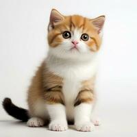 Cute scottish fold kitten, three colors cat, white, orange, black Illustration Generative AI photo