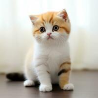 Cute scottish fold kitten, three colors cat, white, orange, black Illustration Generative AI photo