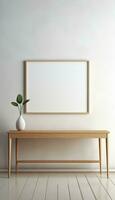 Minimalist Frame and Wooden Console with Silhouette Lighting AI generated photo