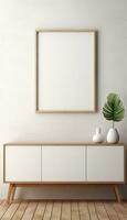 Minimalist Frame and Wooden Console with Silhouette Lighting AI generated photo