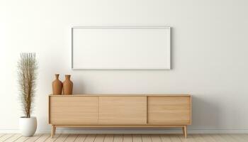 Minimalist Frame and Wooden Console with Silhouette Lighting AI generated photo