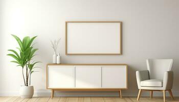 Minimalist Frame and Wooden Console with Silhouette Lighting AI generated photo