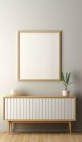 Minimalist Frame and Wooden Console with Silhouette Lighting AI generated photo