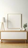 Minimalist Frame and Wooden Console with Silhouette Lighting AI generated photo