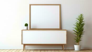 Minimalist Frame and Wooden Console with Silhouette Lighting AI generated photo