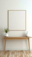 Minimalist Frame and Wooden Console with Silhouette Lighting AI generated photo