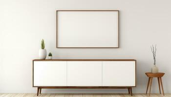 Minimalist Frame and Wooden Console with Silhouette Lighting AI generated photo