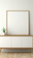 Minimalist Frame and Wooden Console with Silhouette Lighting AI generated photo