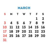 March 2024 month calendar. Vector illustration.