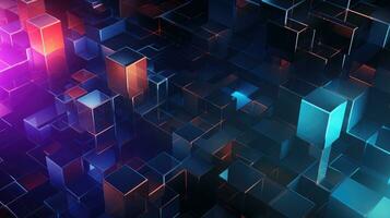 Glowing geometric cubes abstract background. Generative AI photo