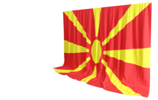 norte Macedônia bandeira cortina dentro 3d Renderização chamado bandeira do norte Macedônia png