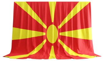 norte Macedônia bandeira cortina dentro 3d Renderização chamado bandeira do norte Macedônia png