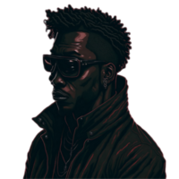 Illustration of a Negro rapper in duotone style, PNG transparent background ai generative