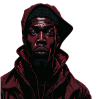 Illustration of a Negro rapper in duotone style, PNG transparent background ai generative