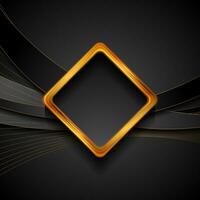 Black waves and golden lines with glossy square abstract background vector