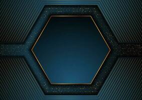 Dark blue and golden abstract tech geometric background vector