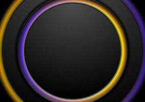 Technology abstract background with black circles and neon shiny rings vector