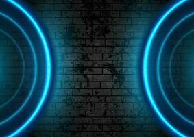 Grunge brick wall with blue neon illumination abstract background vector