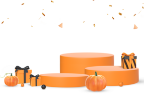 3d Rendern Halloween Podium Bühne zum Produkt Platzierung mit Kürbisse und Geschenke png