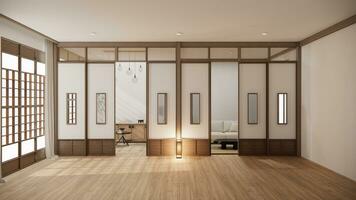 Muji style, Empty wooden room,Cleaning japandi room interior, 3D rendering photo