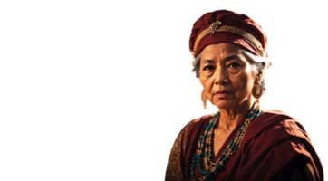 Ai generative Portrait of elderly wise woman, tribe leader, isolated on transparent background png