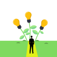 businessman standing on the path with light bulbs, png illustration