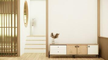 Modern japan style and decorated with cabinet on white wall. photo