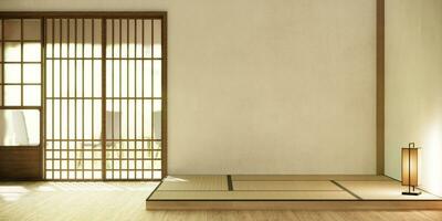 Nihon room design interior with door paper and wall on tatami mat floor room japanese style. photo