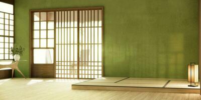 Nihon room design interior with door paper and wall on tatami mat floor room japanese style. photo