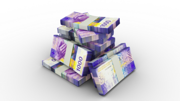 3d rendering of 1000 Stacks of Swiss Franc notes. bundles of Swiss Franc notes isolated on transparent background png