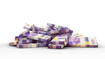 3d rendering of 1000 Stacks of Swiss Franc notes. bundles of Swiss Franc notes isolated on transparent background png