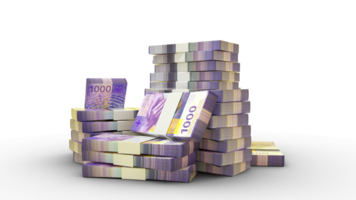 3d rendering of 1000 Stacks of Swiss Franc notes. bundles of Swiss Franc notes isolated on transparent background png