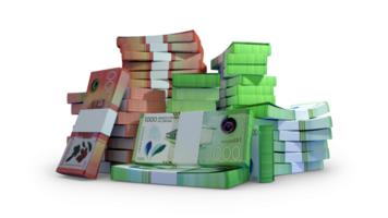 Stacks of Nicaraguan Cordoba notes. A lot of money isolated on transparent background. 3d rendering of bundles of cash png