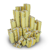 Big stacks of Zambian Kwacha notes. A lot of money isolated on transparent background. 3d rendering of bundles of arranged cash png