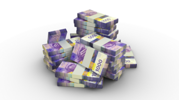 3d rendering of 1000 Stacks of Swiss Franc notes. bundles of Swiss Franc notes isolated on transparent background png