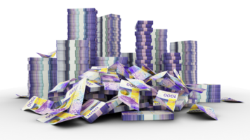 grande pilas de 1000 suizo franco notas un lote de dinero aislado en transparente antecedentes. 3d representación de manojos de efectivo png