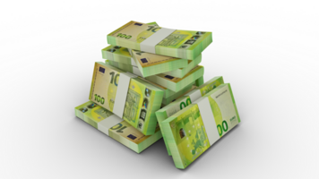 3d rendering of Stacks of Euro notes. bundles of Euro currency notes isolated on transparent background png