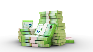 stackar av 1000 nikaraguanska cordoba anteckningar. pengar på transparent bakgrund. 3d tolkning av buntar av kontanter png