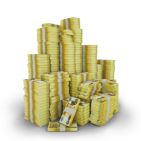 Big stacks of Zambian Kwacha notes. A lot of money isolated on transparent background. 3d rendering of bundles of arranged cash png