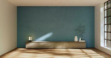 cabinet in modern zen living room on light blue wall background,3d rendering photo