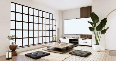 Japandi room interior and low table and armchair wabisabi style.3D rendering photo