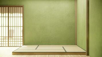 Nihon room design interior with door paper and wall on tatami mat floor room japanese style. photo