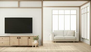 Minimal cabinet for tv interior wall mockup. photo