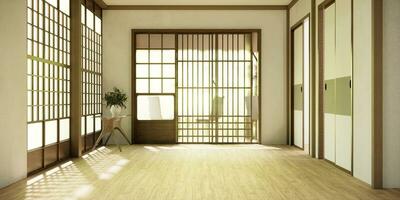 the hallway Clean japanese minimalist room interior, 3D rendering photo